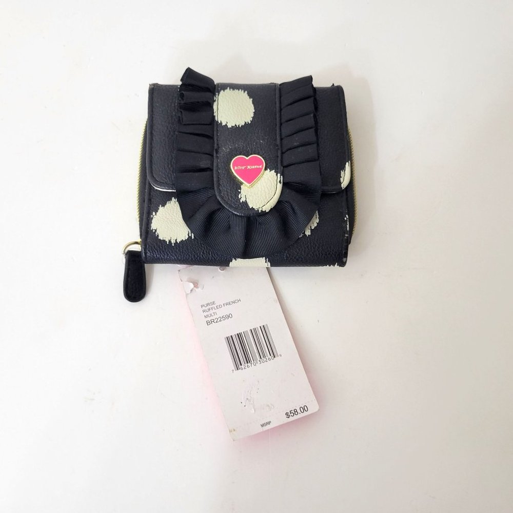 Betsy Johnson Black and White Wallet with Ruffled Trim - Picture 2 of 9